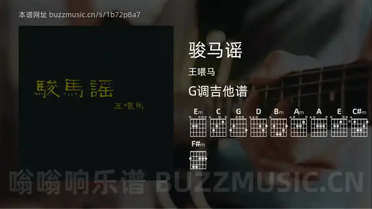 骏马谣 王喂马 吉他谱G调简单版