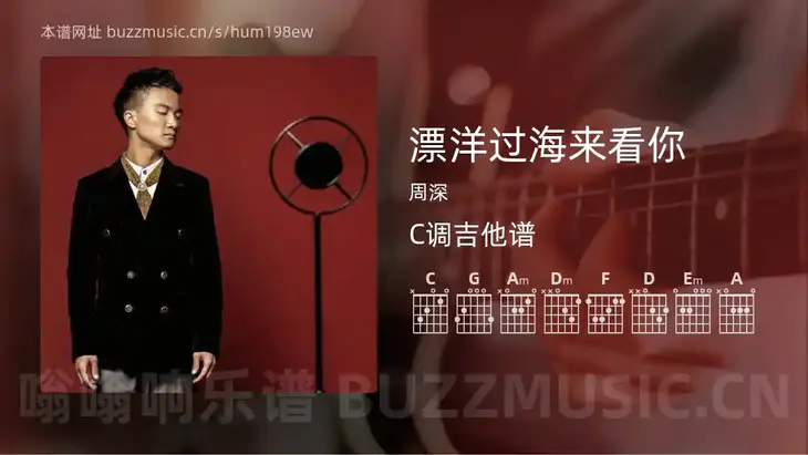 漂洋过海来看你 周深 吉他谱C调简单版