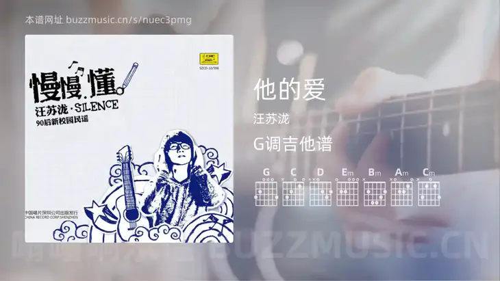 他的爱 汪苏泷 吉他谱G调简单版