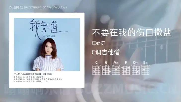 不要在我的伤口撒盐 庄心妍 吉他谱C调简单版