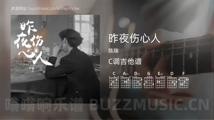 昨夜伤心人 陈瑞 吉他谱C调简单版