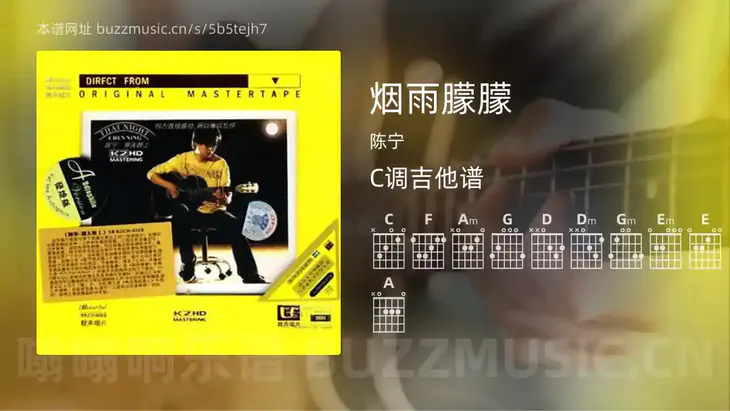 烟雨朦朦 陈宁 吉他谱C调简单版