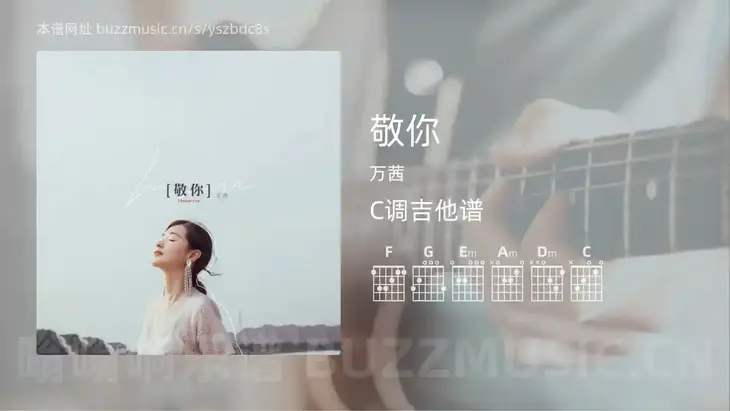 敬你 万茜 吉他谱C调简单版