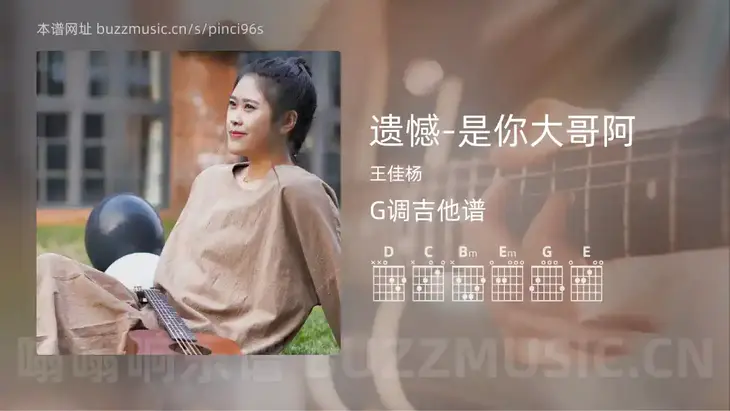 遗憾-是你大哥阿 王佳杨 吉他谱G调简单版