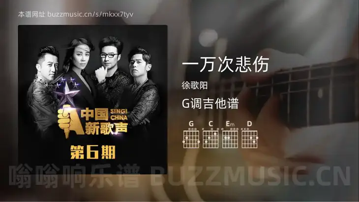 一万次悲伤 徐歌阳 吉他谱G调简单版