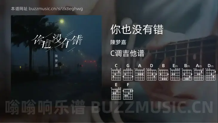 你也没有错吉他谱C调 陳梦嘉 简单版