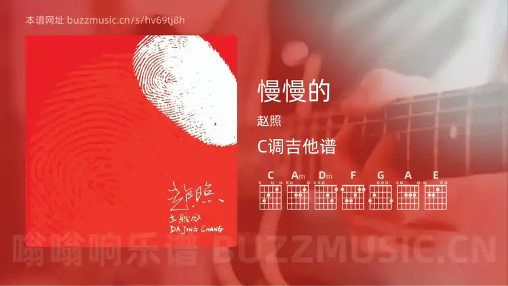 慢慢的 赵照 吉他谱C调简单版