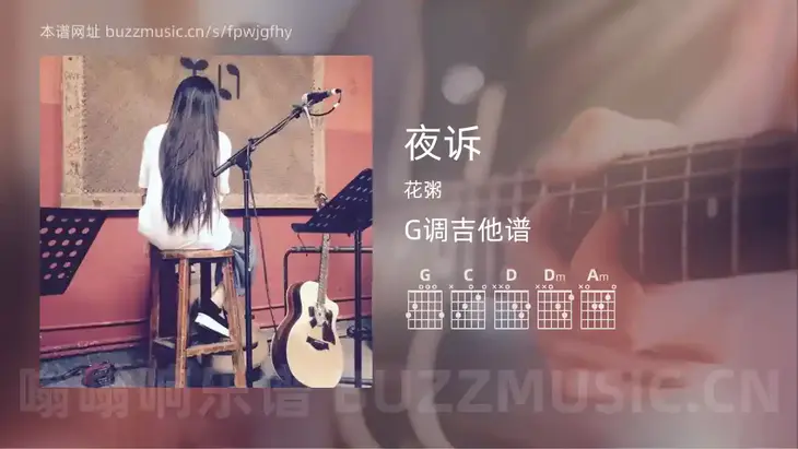 夜诉吉他谱G调 花粥 简单版