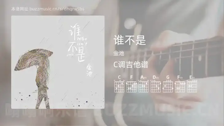谁不是 金池 吉他谱C调简单版
