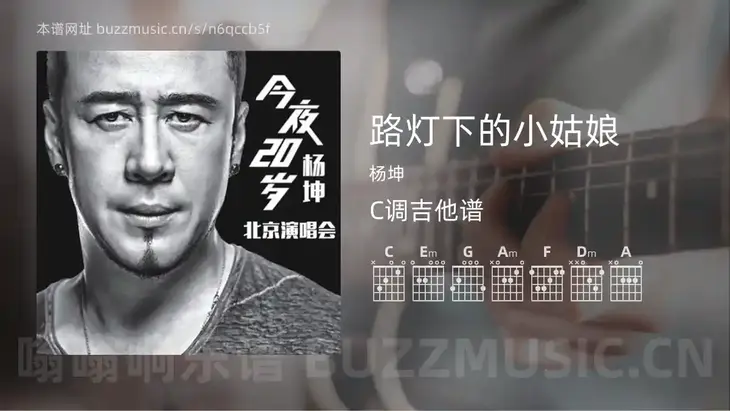 路灯下的小姑娘 杨坤 吉他谱C调简单版