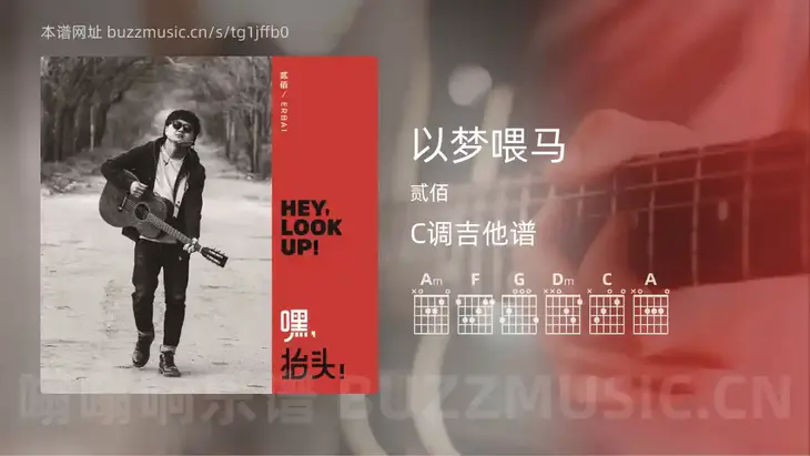以梦喂马吉他谱C调 贰佰 简单版