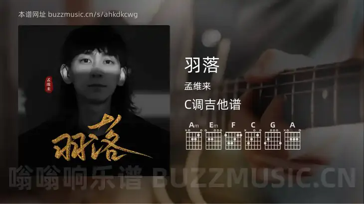 羽落吉他谱C调 孟维来 简单版