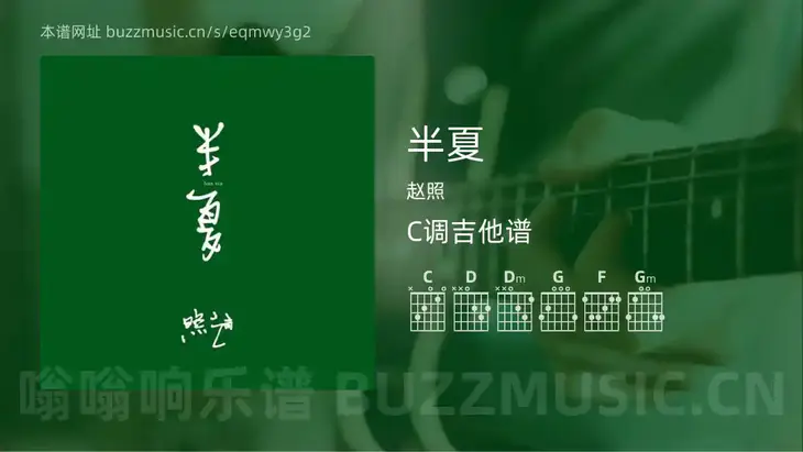 半夏吉他谱C调 赵照 简单版
