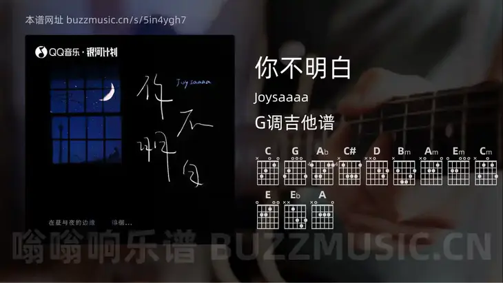你不明白 Joysaaaa 吉他谱G调简单版