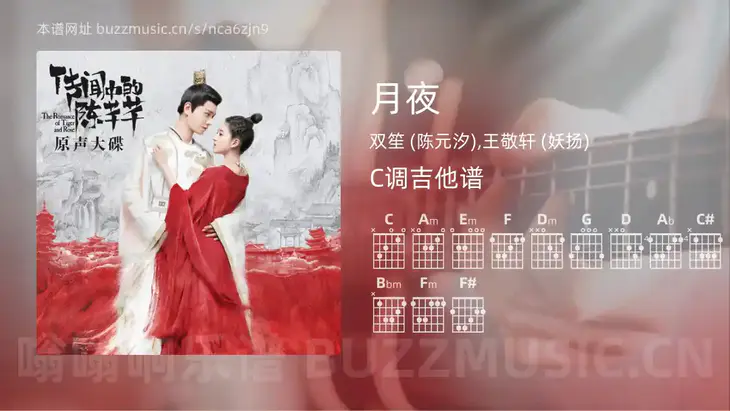 月夜 双笙 (陈元汐),王敬轩 (妖扬) 吉他谱C调简单版