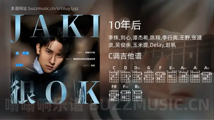 10年后 李炜,刘心,谭杰希,陈翔,李行亮,王野,张建波,吴俊余,玉米提,Delay,赵帆 吉他谱C调简单版