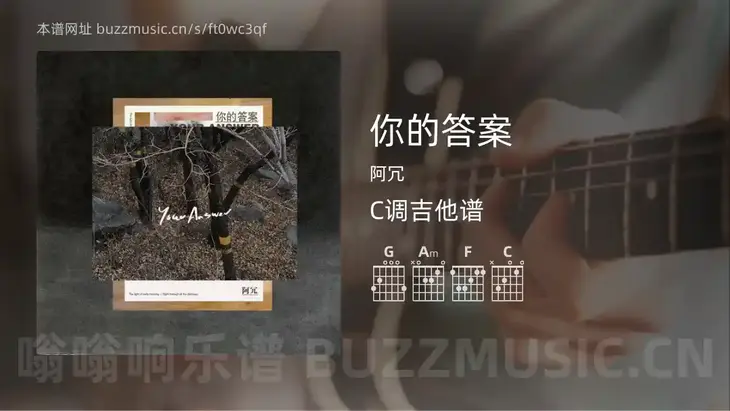 你的答案吉他谱C调 阿冗 简单版