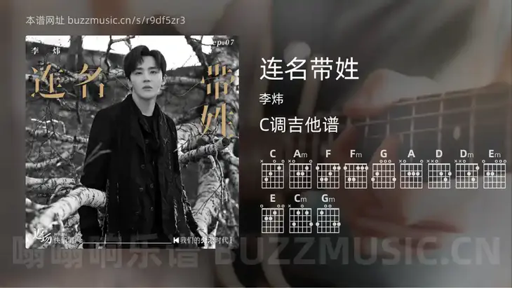 连名带姓 李炜 吉他谱C调简单版