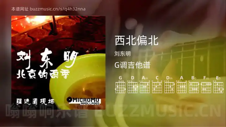 西北偏北 刘东明 吉他谱G调简单版
