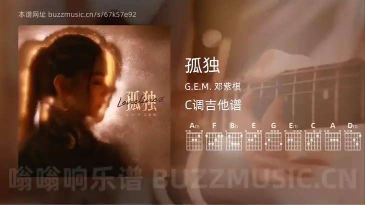 孤独 G.E.M. 邓紫棋 吉他谱C调简单版