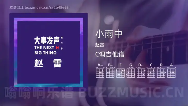 小雨中 赵雷 吉他谱C调简单版
