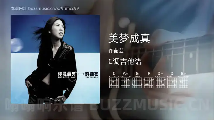 美梦成真 许茹芸 吉他谱C调简单版