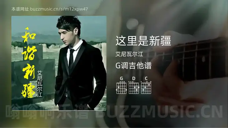 这里是新疆 艾尼瓦尔江 吉他谱G调简单版