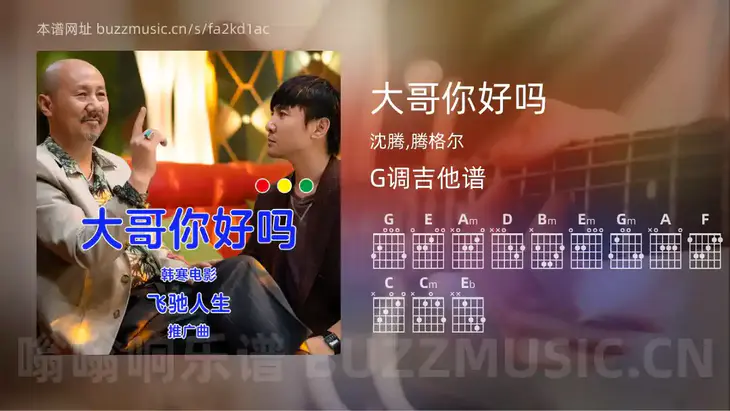 大哥你好吗 沈腾,腾格尔 吉他谱G调简单版