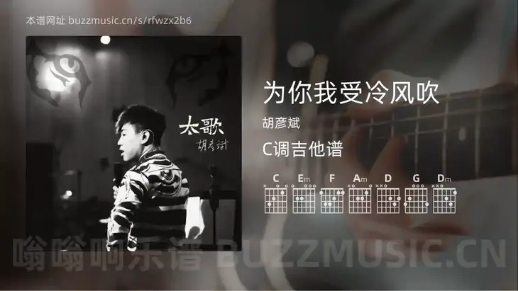 为你我受冷风吹 胡彦斌 吉他谱C调简单版