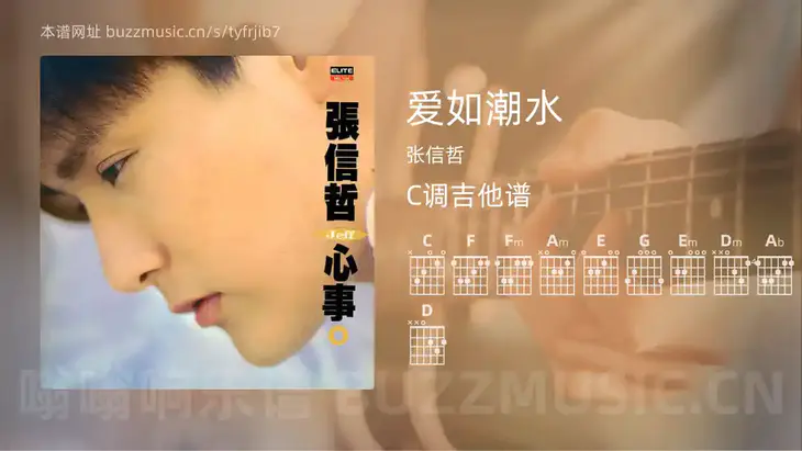 爱如潮水吉他谱C调 张信哲 简单版