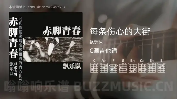 每条伤心的大街 飘乐队 吉他谱C调简单版