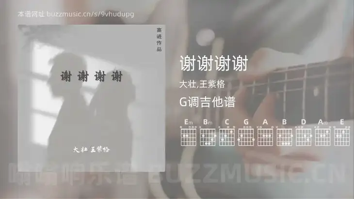 谢谢谢谢 大壮,王紫格 吉他谱G调简单版
