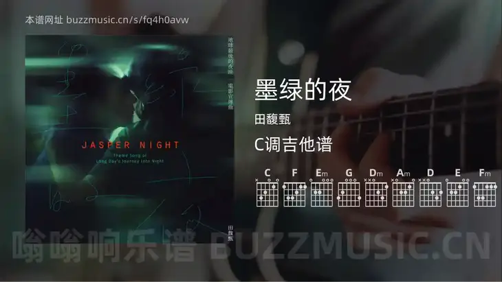 墨绿的夜 田馥甄 吉他谱C调简单版