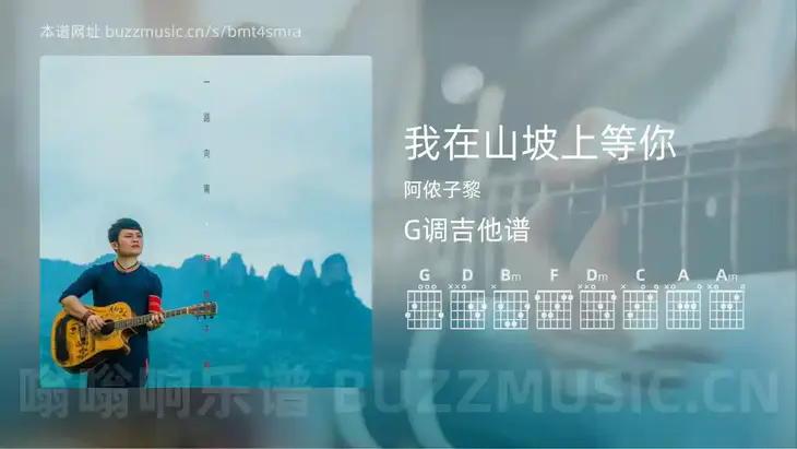 我在山坡上等你 阿侬子黎 吉他谱G调简单版