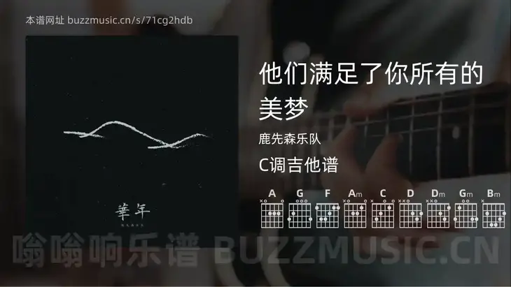他们满足了你所有的美梦 鹿先森乐队 吉他谱C调简单版