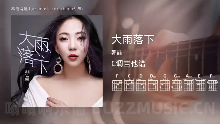 大雨落下 韩晶 吉他谱C调简单版