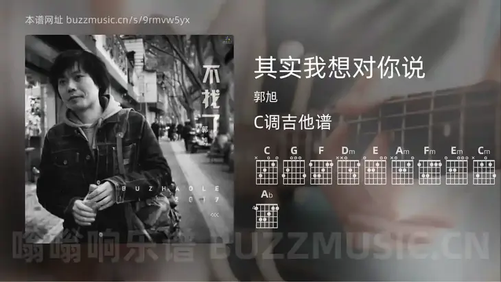 其实我想对你说 郭旭 吉他谱C调简单版