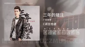 三年的赌注 广东雨神 吉他谱C调简单版