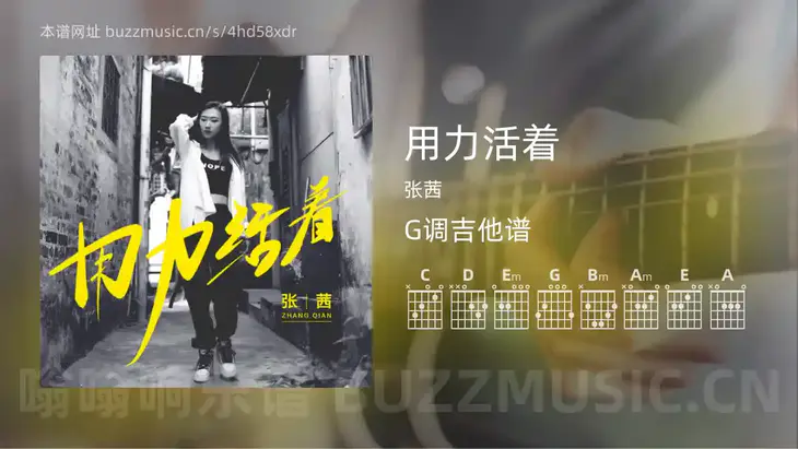 用力活着吉他谱G调 张茜 简单版