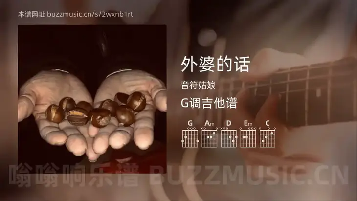 外婆的话 音符姑娘 吉他谱G调简单版