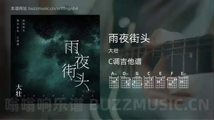 雨夜街头 大壮 吉他谱C调简单版