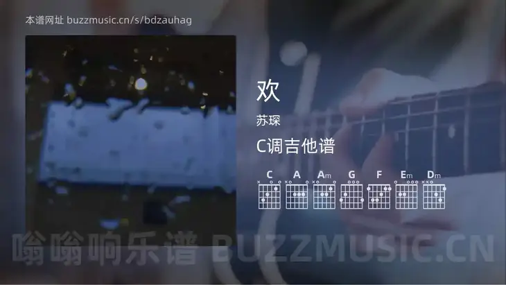 欢 苏琛 吉他谱C调简单版