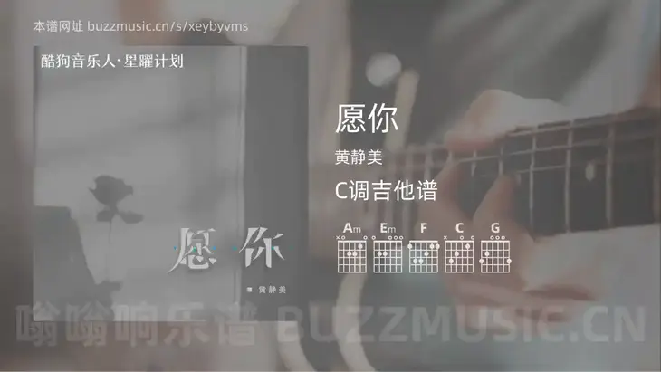 愿你 黄静美 吉他谱C调简单版
