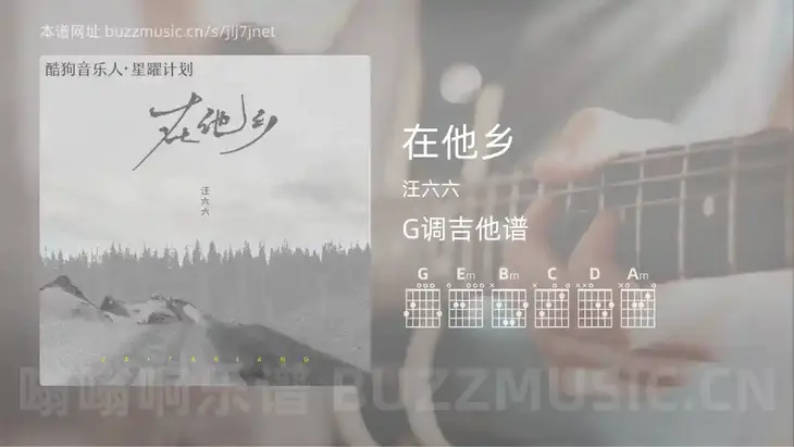 在他乡 汪六六 吉他谱G调简单版