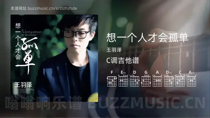 想一个人才会孤单 王羽泽 吉他谱C调简单版