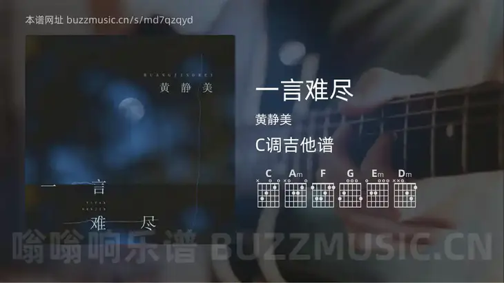 一言难尽 黄静美 吉他谱C调简单版