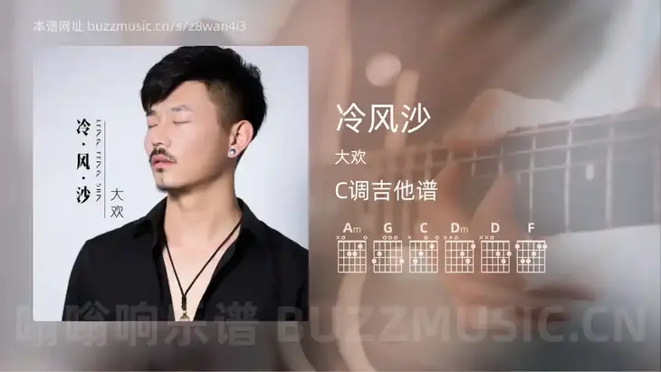 冷风沙 大欢 吉他谱C调简单版