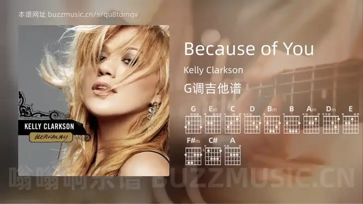 Because of You Kelly Clarkson 吉他谱G调简单版