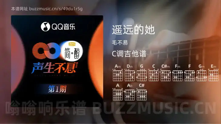 遥远的她 毛不易 吉他谱C调简单版