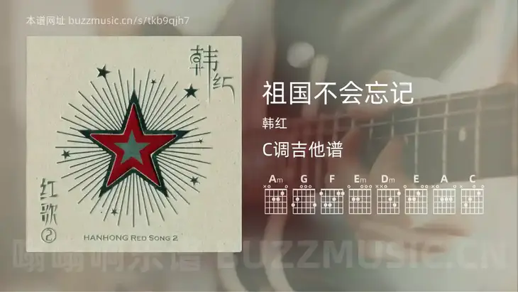 祖国不会忘记 韩红 吉他谱C调简单版